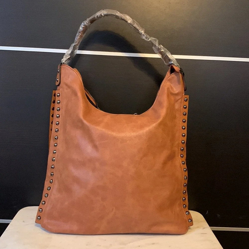 Mellow World Marion Cognac Studded Hobo Bag
